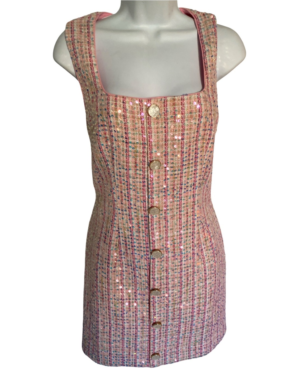 Endless Rose Pink Tweed Button-Front Mini Dress-M NWOT - Picture 2 of 5